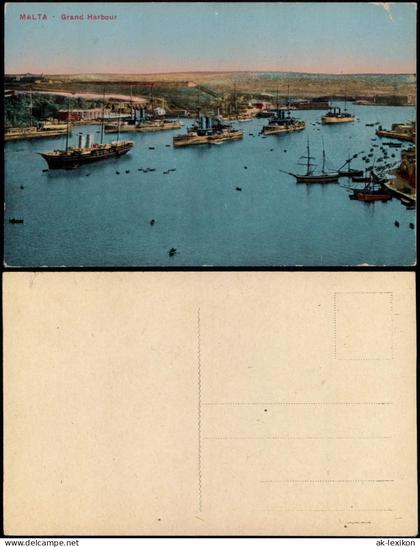 Postcard Valletta Hafen Grand Habour, Hafen Schiffe 1910