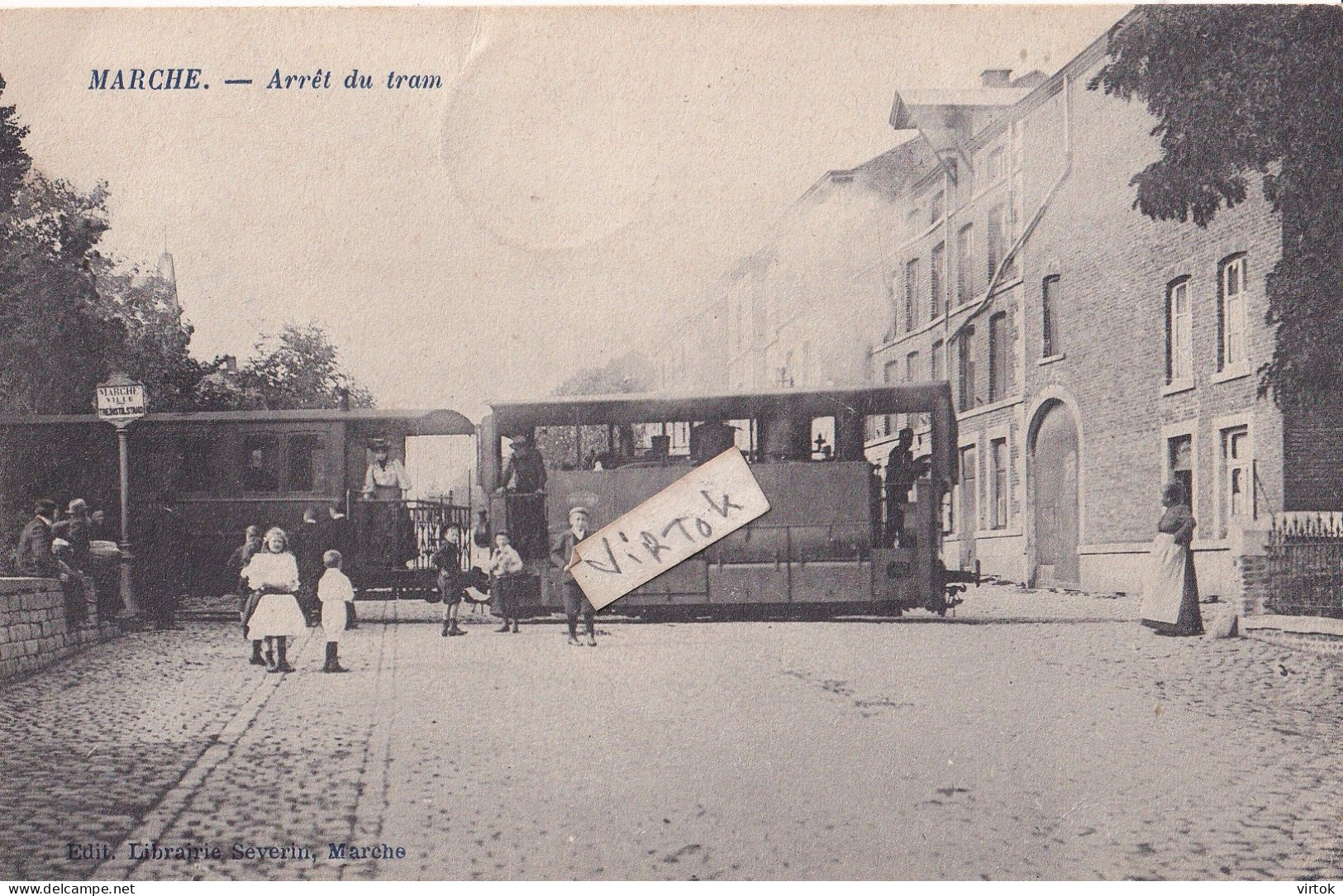 Marche : Arret du Tram ecrit 1910