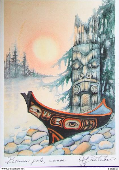 ►  Gwen Butcher Beaver pole  Canoe  19 X 13.5 CM