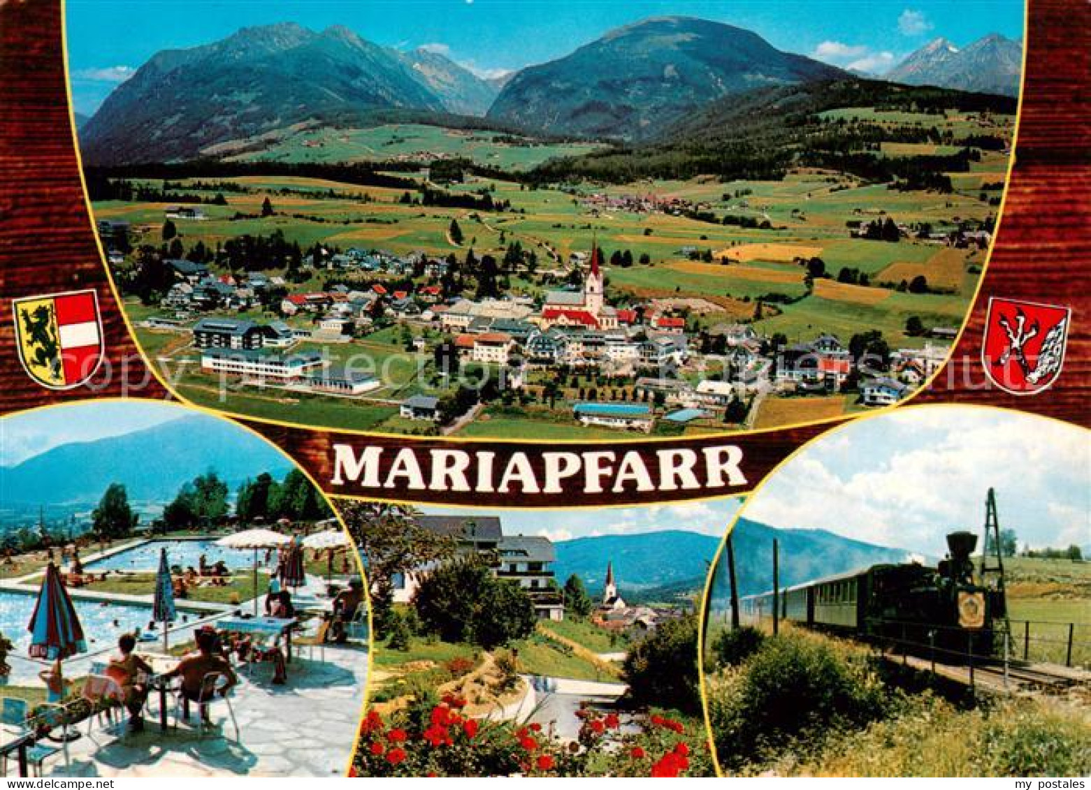 Mariapfarr AT Fliegeraufnahme Schwimmbad Ortspartie Dampflok