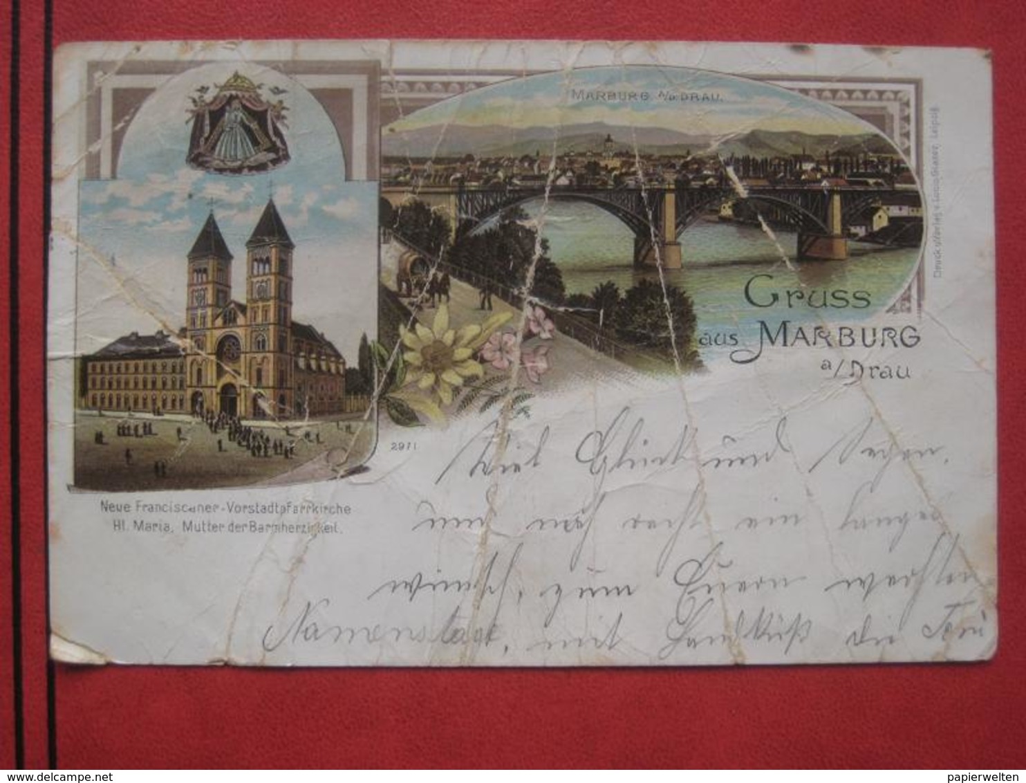 Maribor / Marburg - Lithographie Zweibildkarte (stark beschädigt - nur für Belegszwecke)