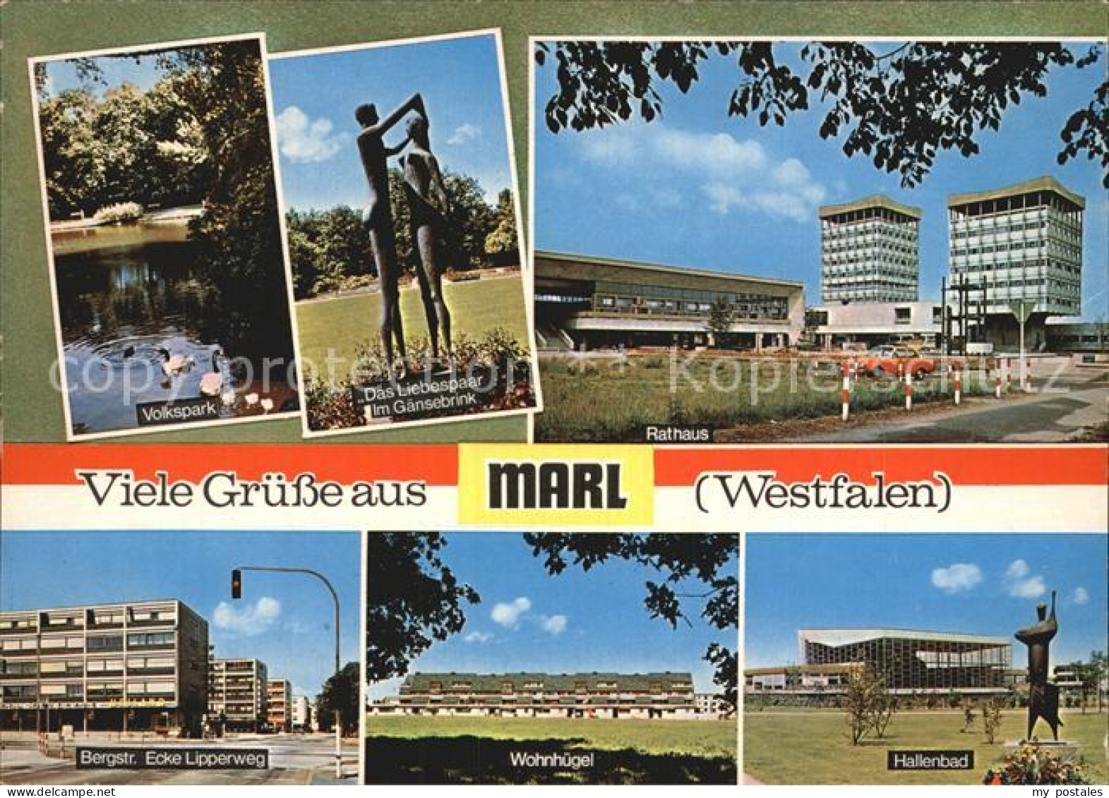 Marl Westfalen Volkspark Liebespaar im Gaensebrink Rathaus Wohnhuegel
