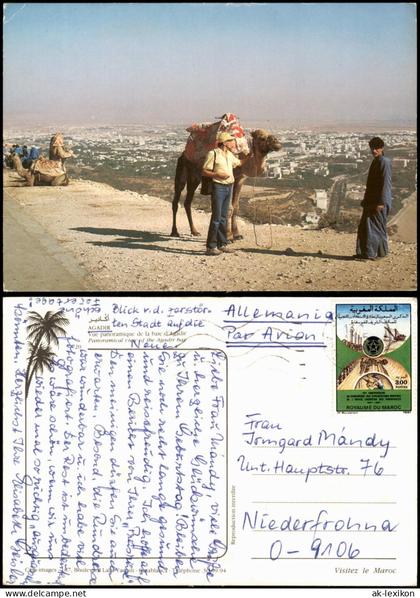 Postcard Agadir Panoramablick auf die Bucht von Agadir mit Kamelen 1991