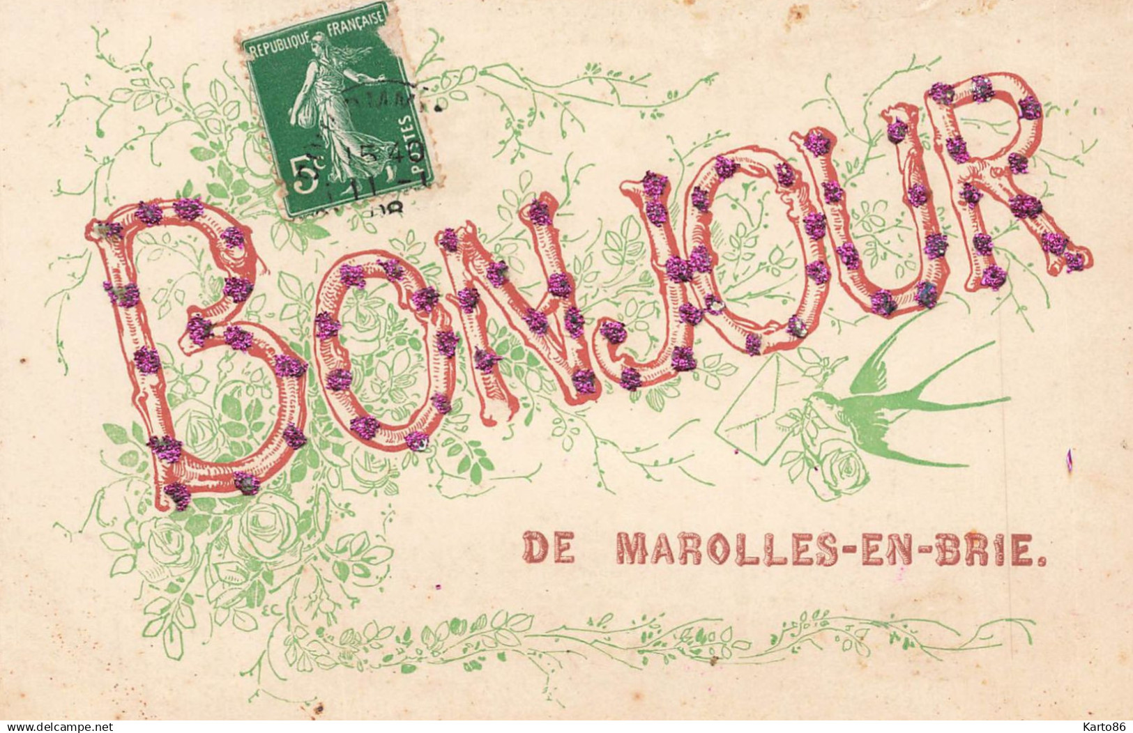 marolles en brie * CPA souvenir du village * + paillettes