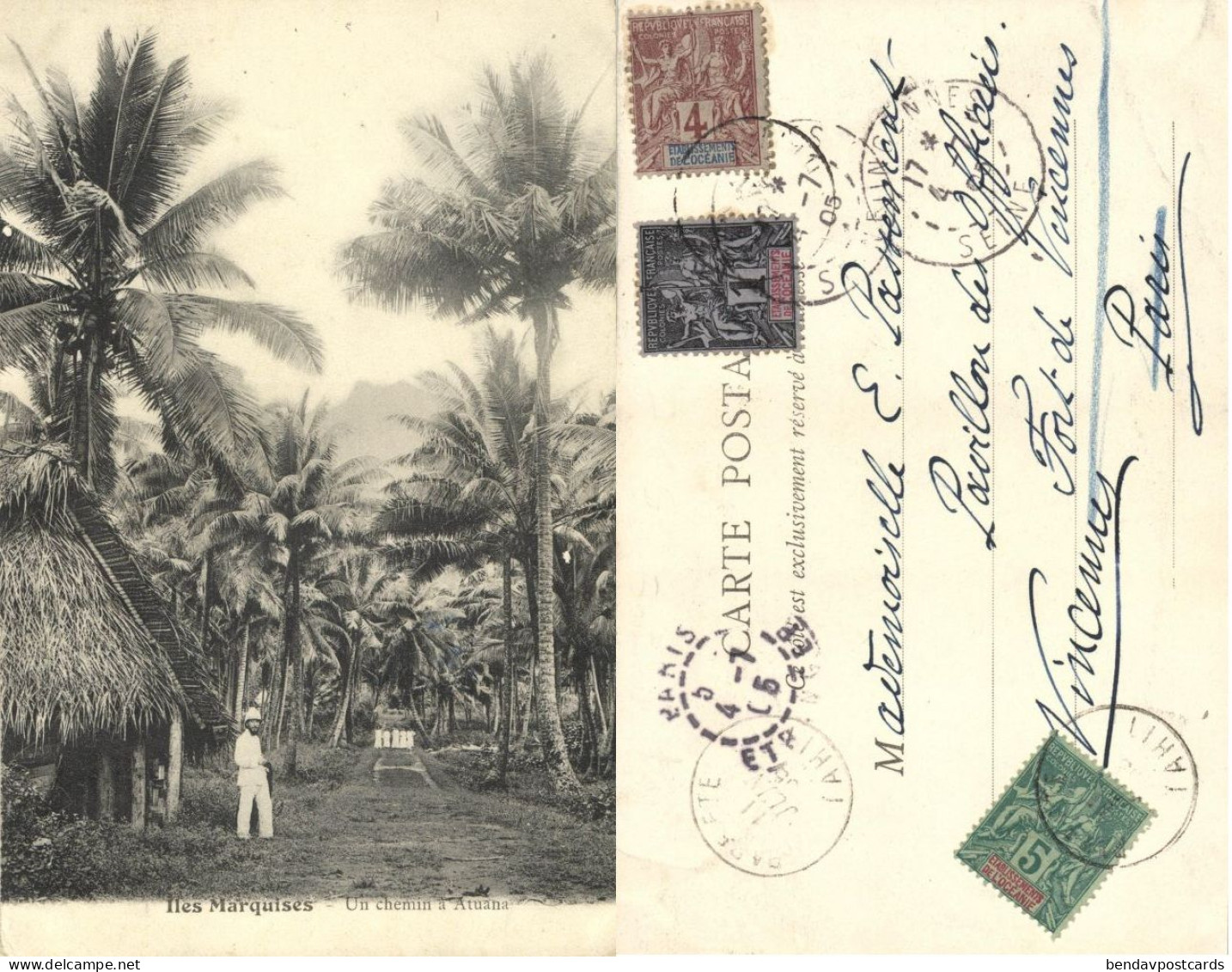 Marquesas Islands, ATUANA, Forest Path, Palm (1905) French Polynesia Postcard