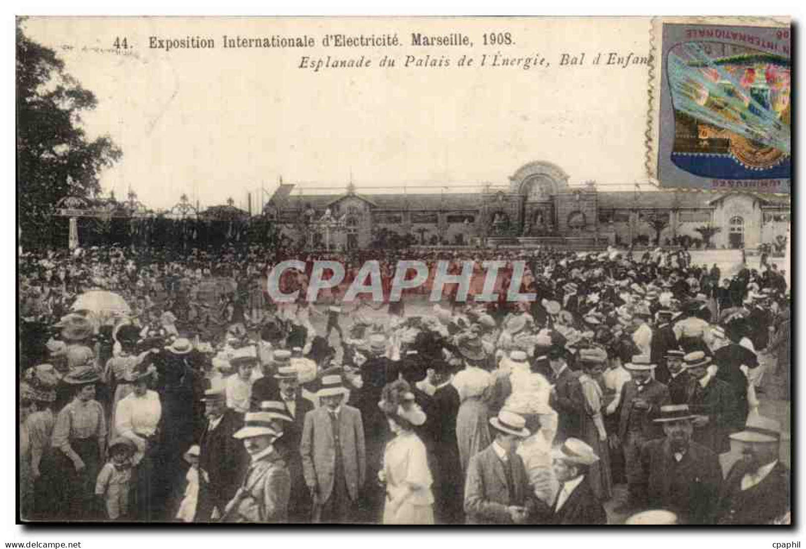 Marseille CPA Exposition internationale d'electricite 1908 Esplanade du palais de l'energie Bal d'enfant