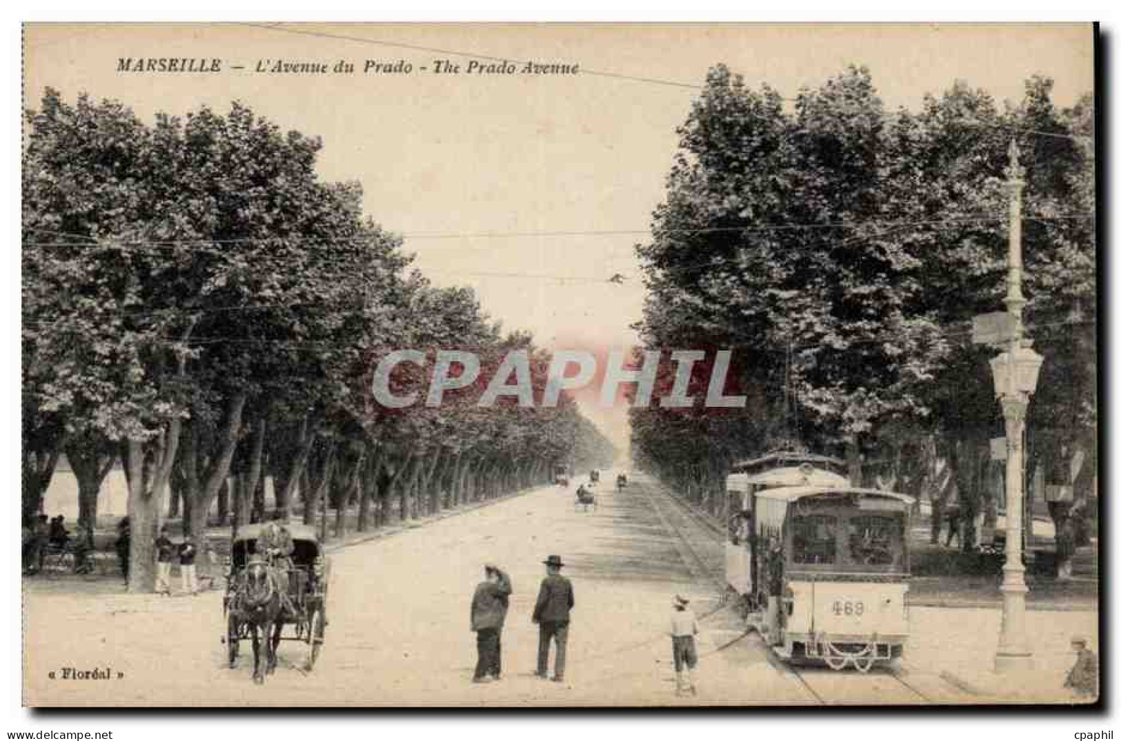 Marseille - L'Avenue du Prado - tramway - caleche - horse drawn carriage - CPA