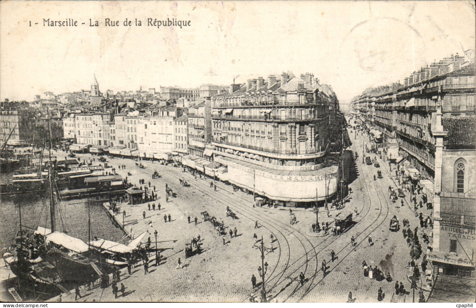 Marseille - La Rue de la Republique - bateau - tramway - CPA