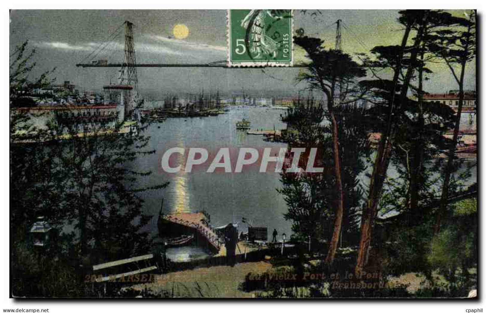 Marseille - Vieux Port et le Pont - La Nuit - CPA