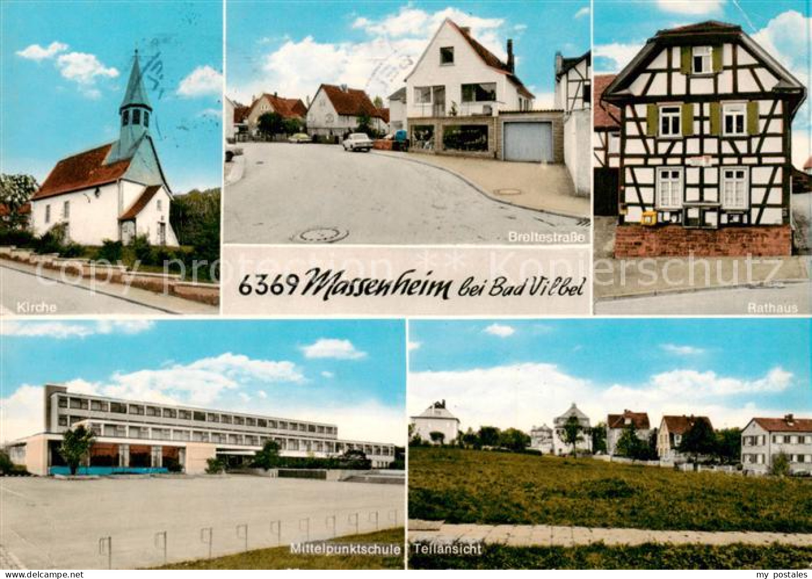 Massenheim Bad Vilbel Kirche Breitestrasse Mittelpunktschule Teilansicht Rathaus