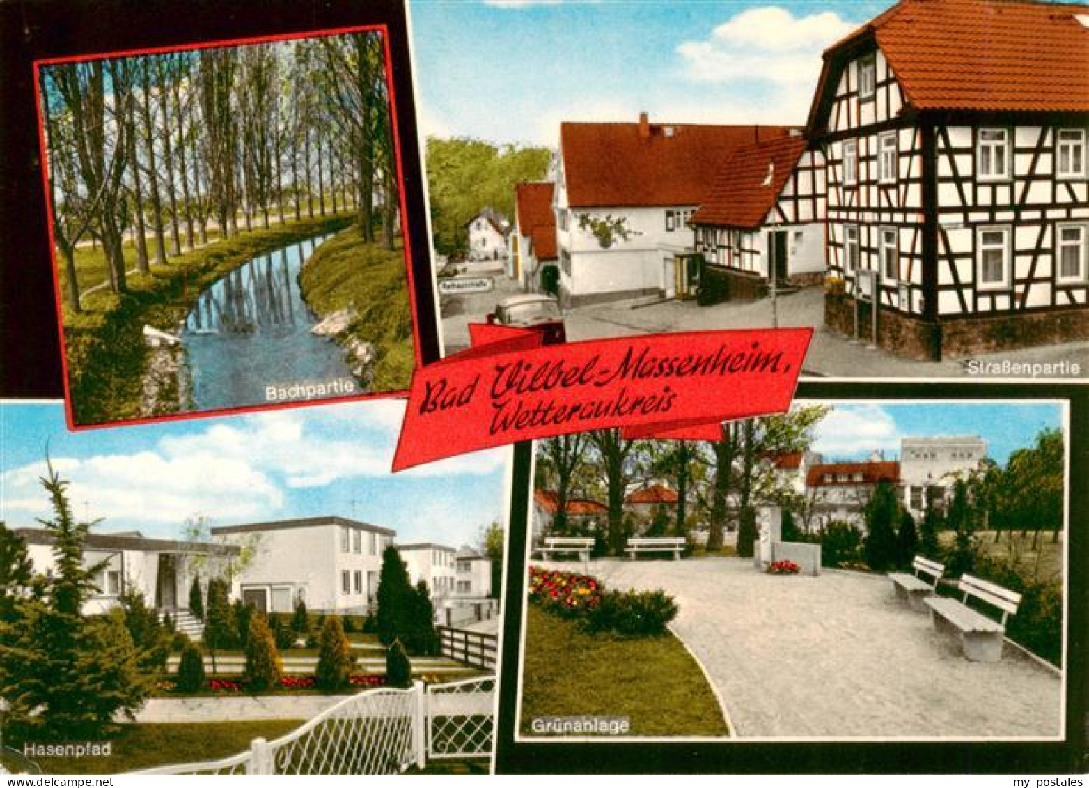 Massenheim Bad Vilbel Partie am Bach Strassenpartie Fachwerkhaus Gruenanlage Has