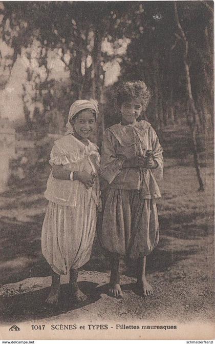 AK Scènes Types Jeune Fillettes mauresques Femme Fille Fillette Arabe Girl Woman Afrique Vintage Lehnert Landrock Levy