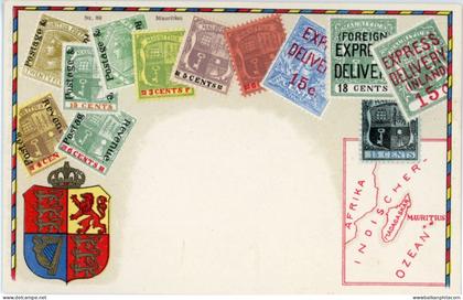 Mauritius Coat of Arms Map Flag Stamps