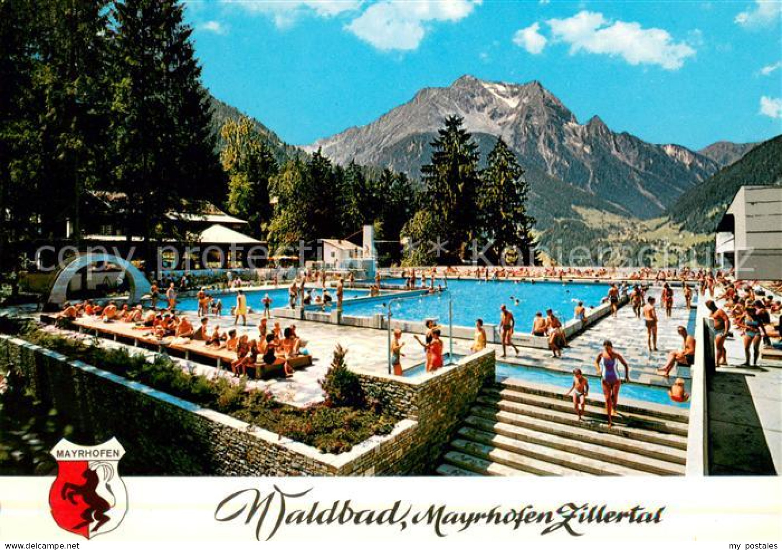 Mayrhofen Zillertal Waldfreibad mit Gruenberg