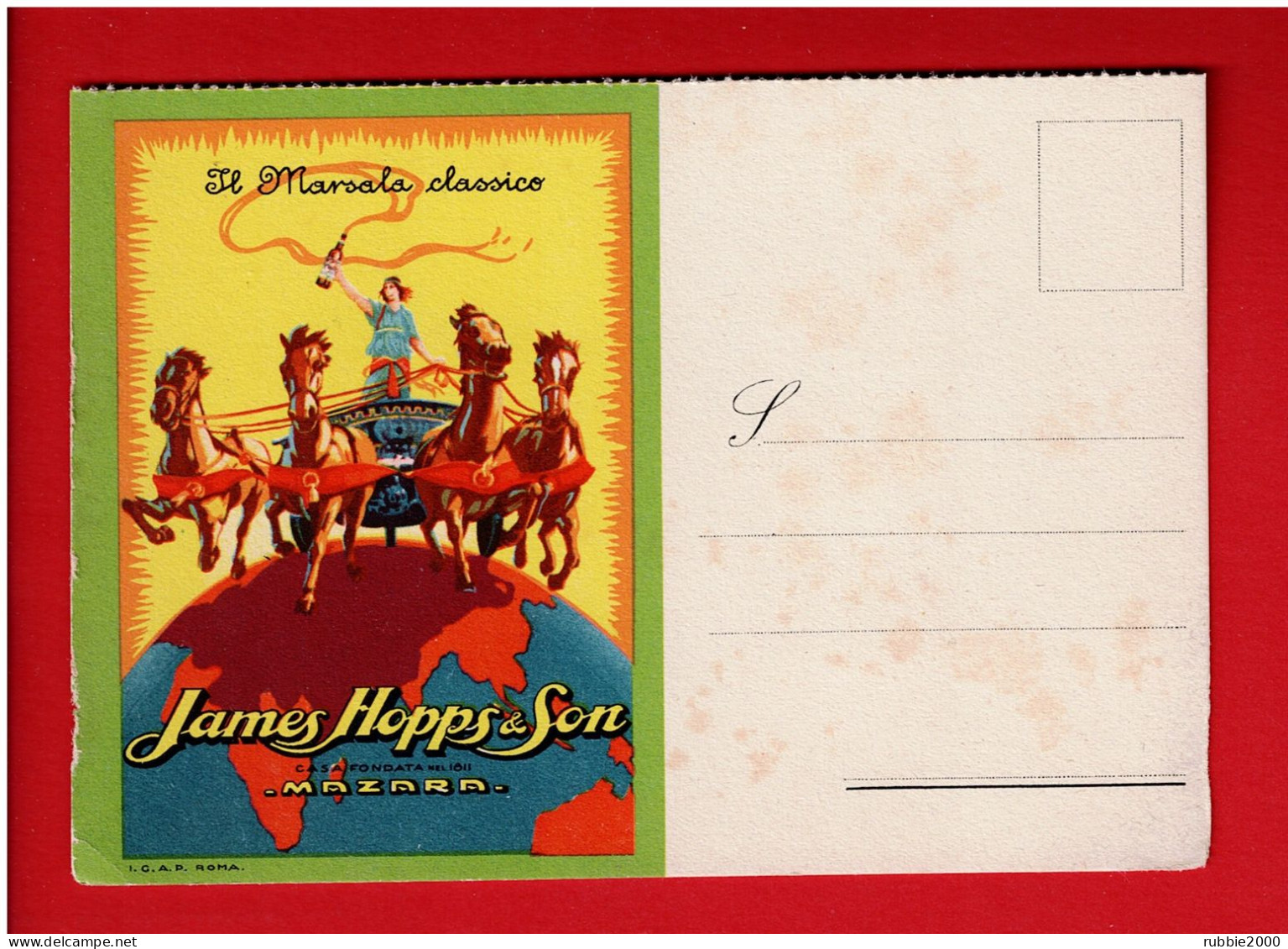 MAZARA DEL VALLO JAMES HOPPS & SON VINO MARSALA CLASSICO PUBBLICITA 1920 1930 ILLUSTRATA