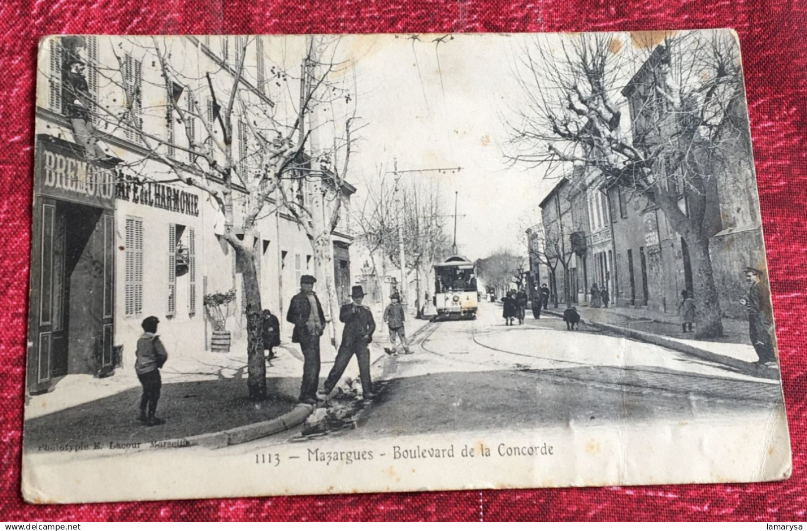 Mazargues, Marseille Boulevard Concorde devant Magasin Bremond café harmonie-trolley[13] BDR-Carte Postale Quartiers Sud