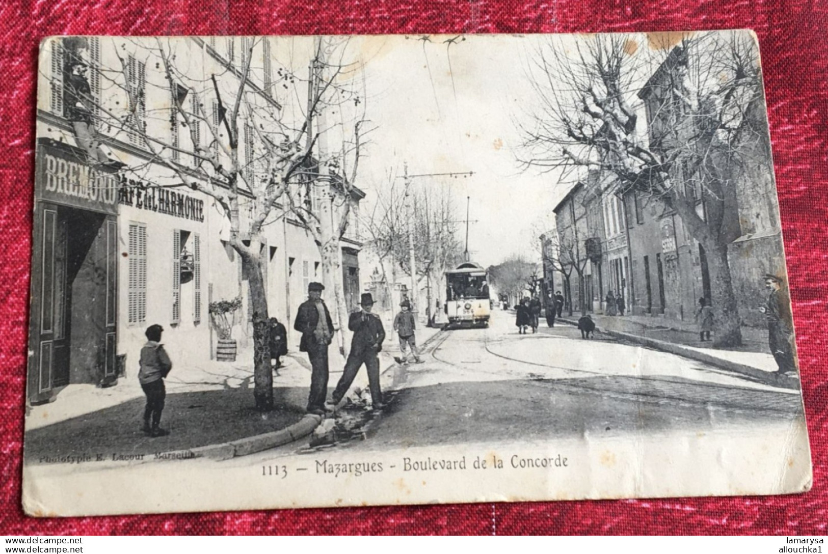 Mazargues, Marseille Boulevard Concorde devant Magasin Bremond café harmonie-trolley[13] BDR-Carte Postale Quartiers Sud