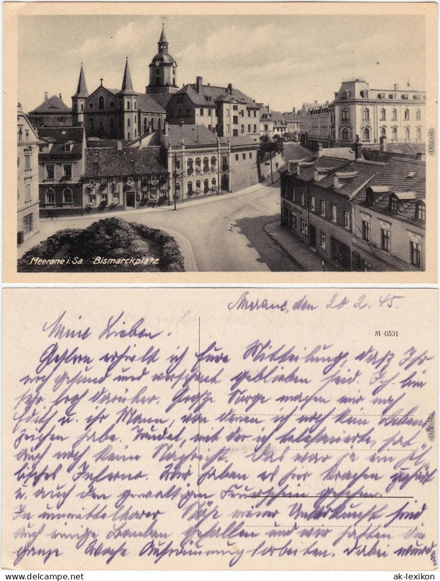 Meerane Bismarckplatz Ansichtskarte 1945