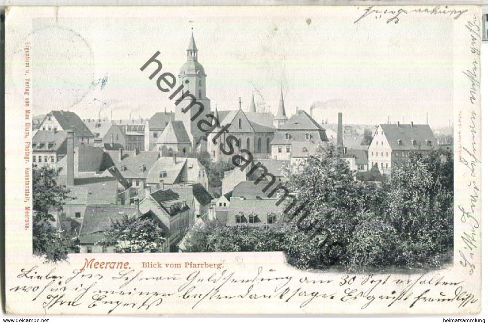 Meerane - Blick vom Pfarrberg - Verlag Max Blum Meerane - gel. 1906