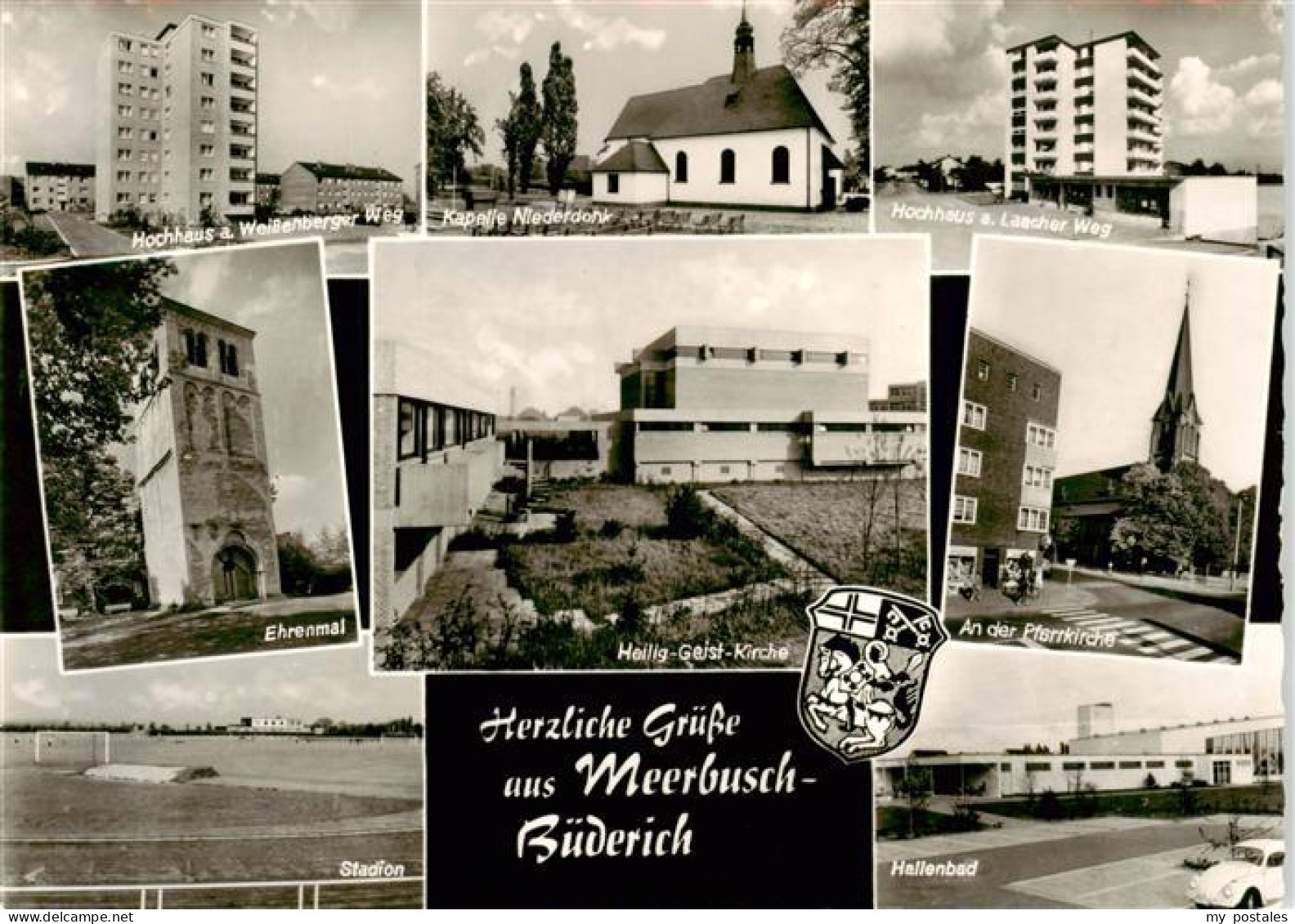 Meerbusch-Buederich Hochhaeuser Kapelle Ehrenmal Kirchen Stadion Hallenbad