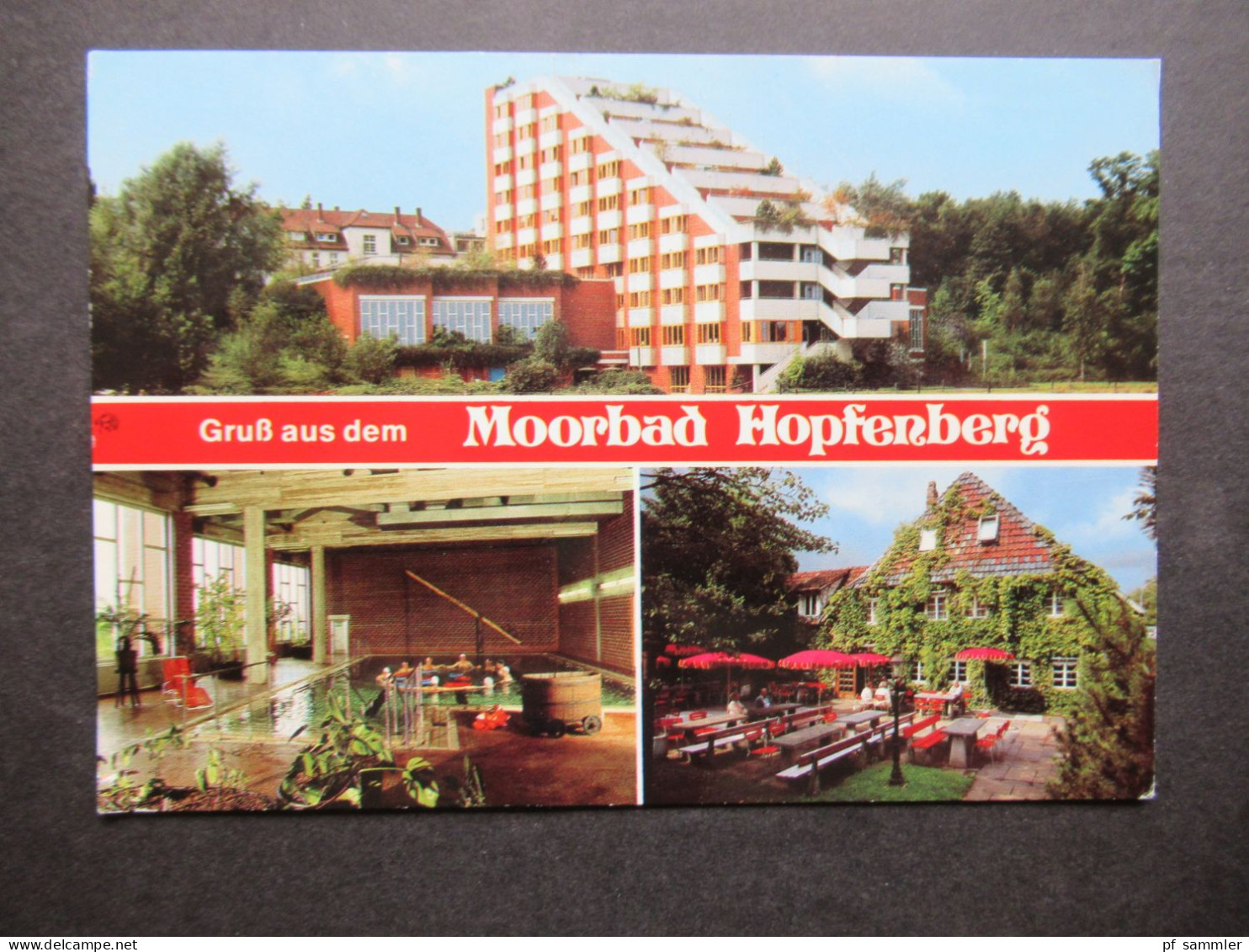 Mehrbild AK Gruß aus dem Moorbad Hopfenberg / Weserland Klinik mit AFS / Freistempel Bad Hopfenberg Petershagen Weser