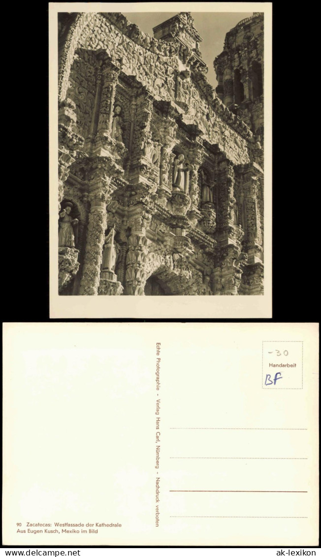 Méjico Mexiko México Méjico Zacatecas Westfassade der Kathedrale Fotokarte 1950