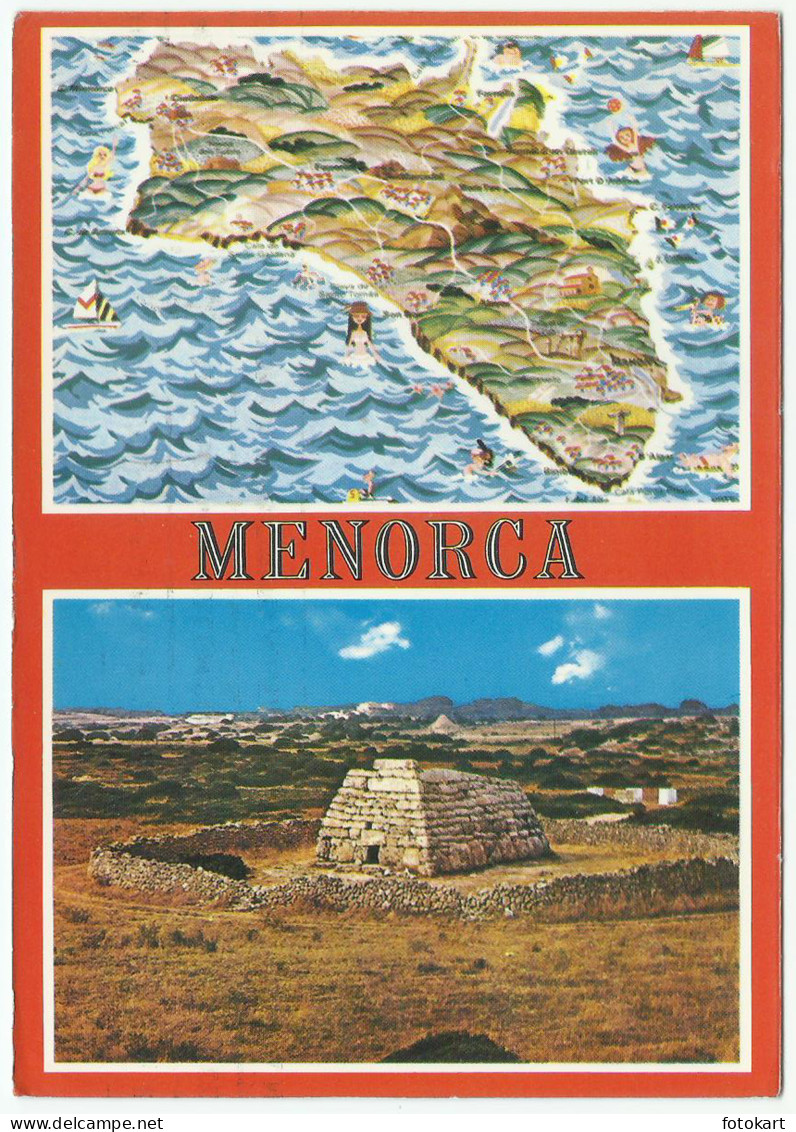 Menorca Spain, Vintage PC, Historical Landmarks-Illustrated Map, 1981
