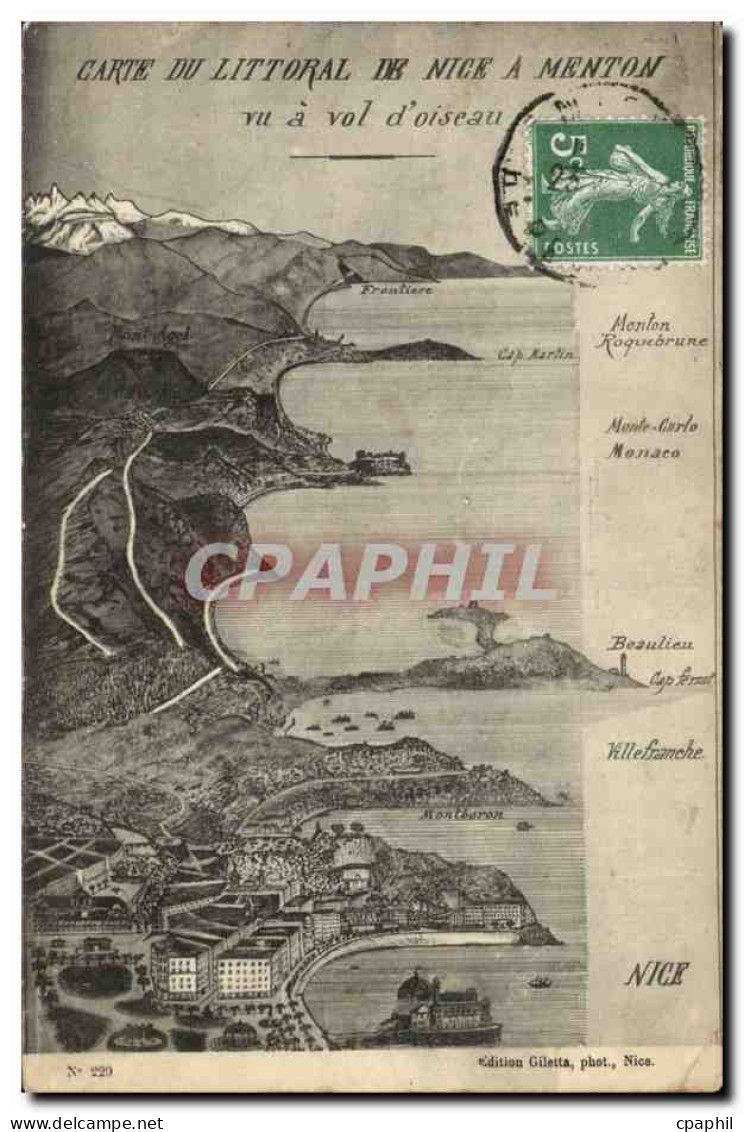 Menton CPA CArte du littoral de Nice a Menton