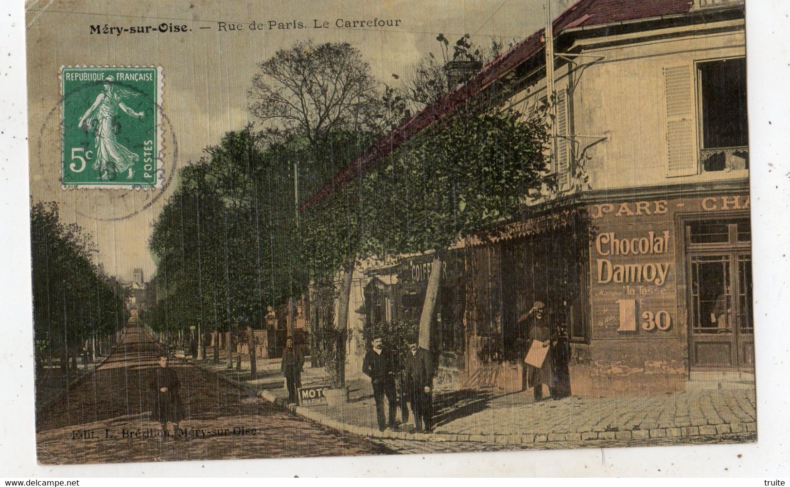 MERY-SUR-OISE RUE DE PARIS LE CARREFOUR  ( CARTE TOILEE ET COLORISEE  )