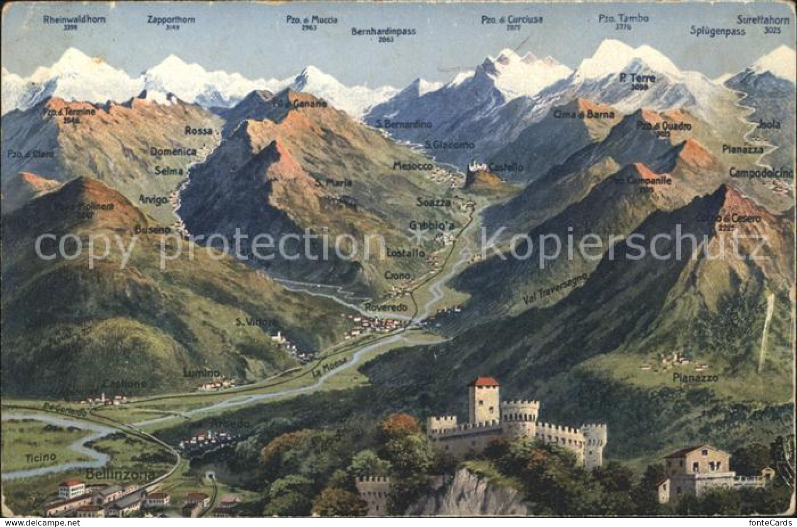 Mesocco Panoramakarte Bellinzona