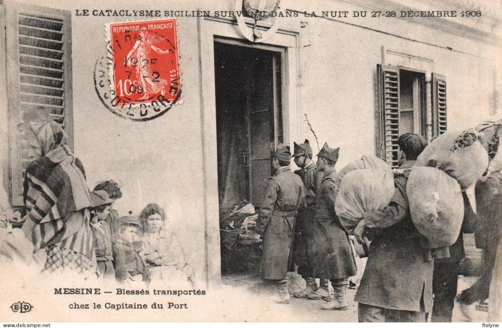 messine - les blessés transportés chez le capitaine du port - cataclysme sicilien décembre 1908 - italie italia