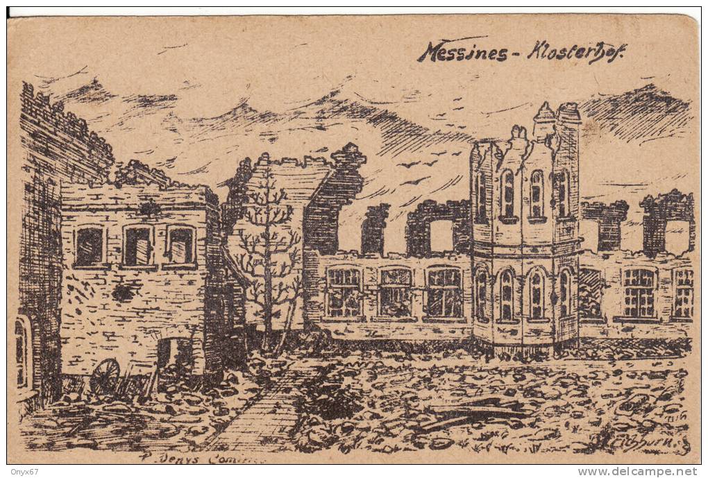 MESSINES-MESEN (Belgique) Klosterhof carte Militaire dessinée par P.DENYS-DESSIN-Guerre-Feldpost-