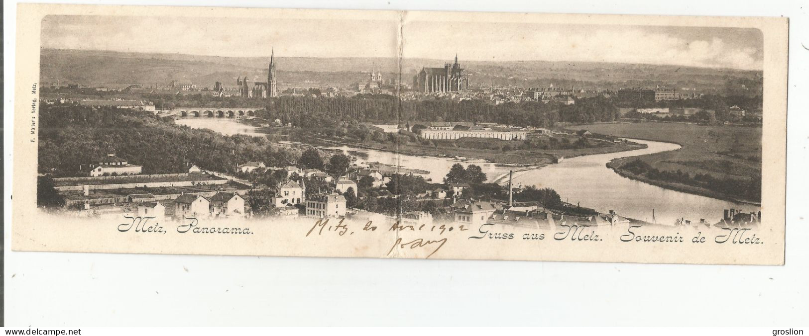 METZ PANORAMA GRUSS AUS METZ SOUVENIR DE METZ (CARTE DOUBLE) TIMBRE ET OBLITERATION ALLEMANDS 1902