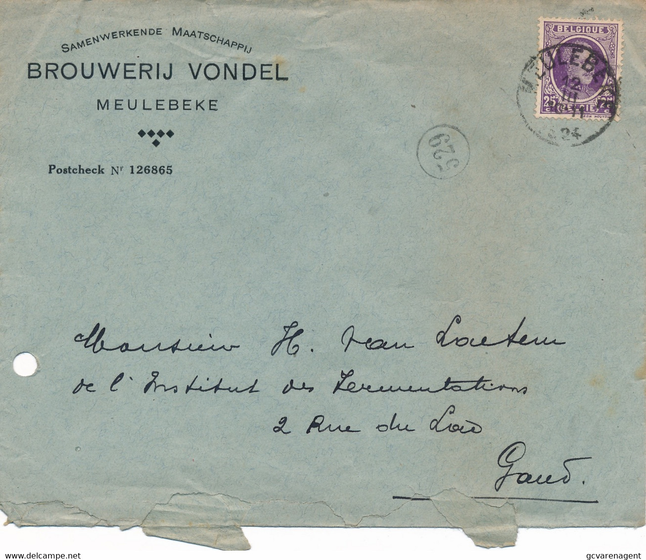 MEULEBEKE  ENVELOP  MET RECLAME - BROUWERIJ VONDEL MEULEBEKE