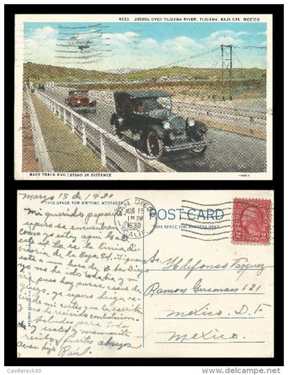 B)1930 MEXICO,  TWO CENTS RED WASHINGTON, BRIDGE TIJUANA RIVER RACE TRACK CASINO SCENE VIEW BAJA CA MEXI