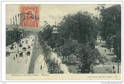 CARTOLINA - MESSICO  - VIAGGIATA  AFFR. LATO VEDUTA - PANORAMA - ALAMEDA Y AVENIDA JUAREZ