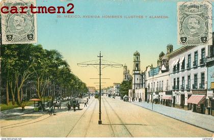 MEXICO AVENIDA HOMBRES ILLUSTRES Y ALAMEDA + SELLO POSTAL STAMP TIMBRE OBLITERATION