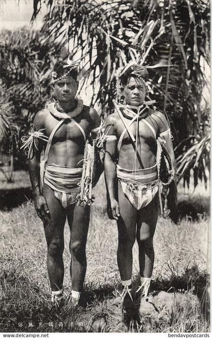Caroline Islands, Truk Atoll, Two Native Men (1930s) Micronesia Postcard