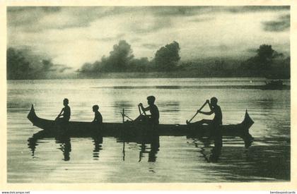 Caroline Islands, Native Kanaks in their Outrigger Canoes (1930s) Postcard