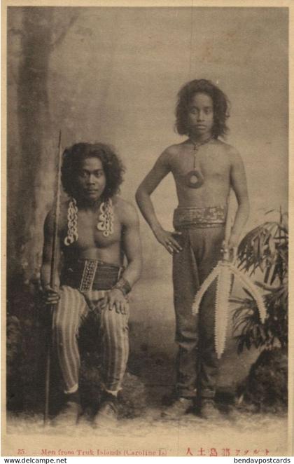 Caroline Islands, Truk Atoll, Armed Native Men (1910s) Micronesia Postcard