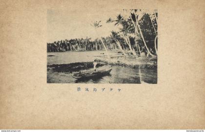 Caroline Islands, Yap Island, Native with Boat, Palm Trees (1910s) Micronesia Postcard