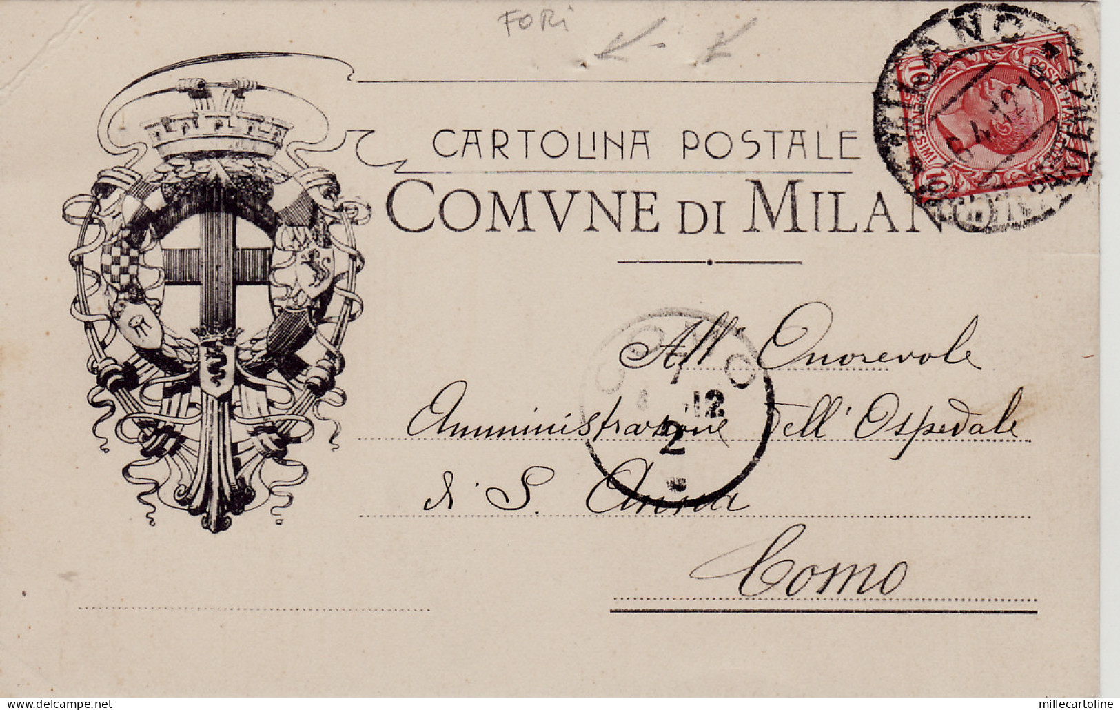 #MILANO: testatina-CART. POSTALE  COMUNE DI MILANO 1912