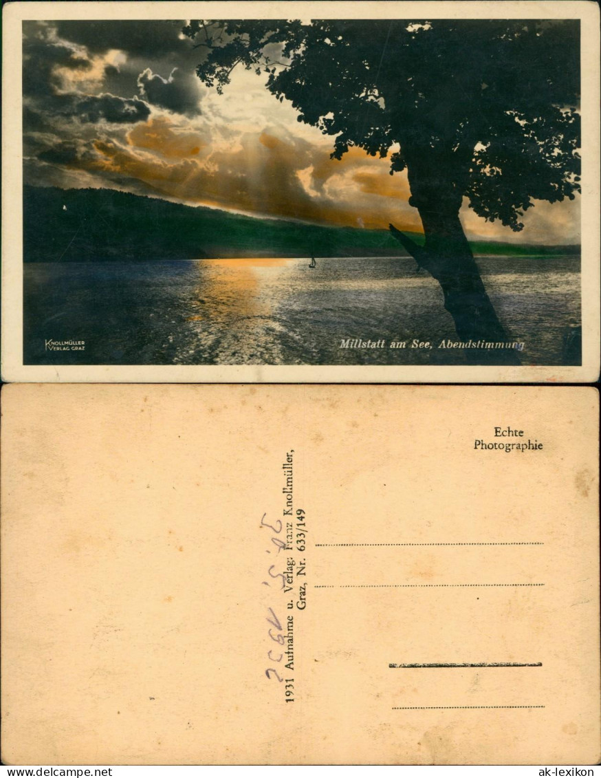 Millstatt Millstatt am See, Abendstimmung colorierte Fotokarte 1931