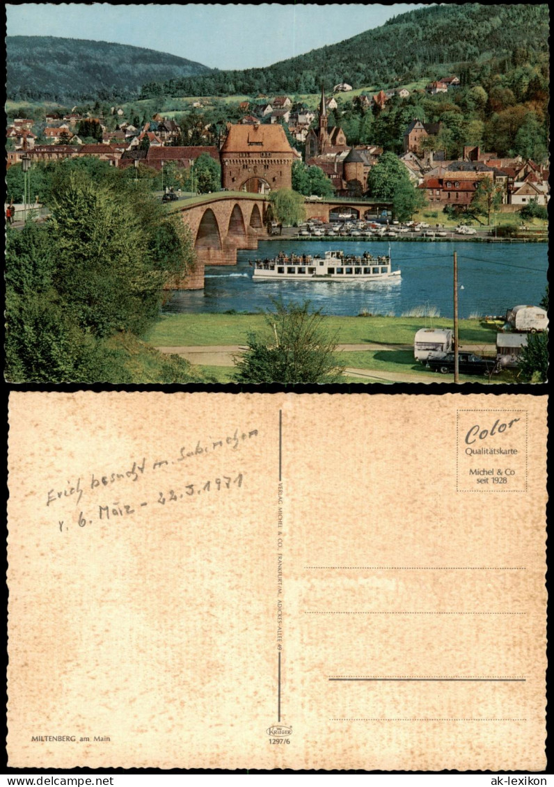 Miltenberg (Main) Panorama-Ansicht; Main Fahrgastschiff passiert Brücke 1970