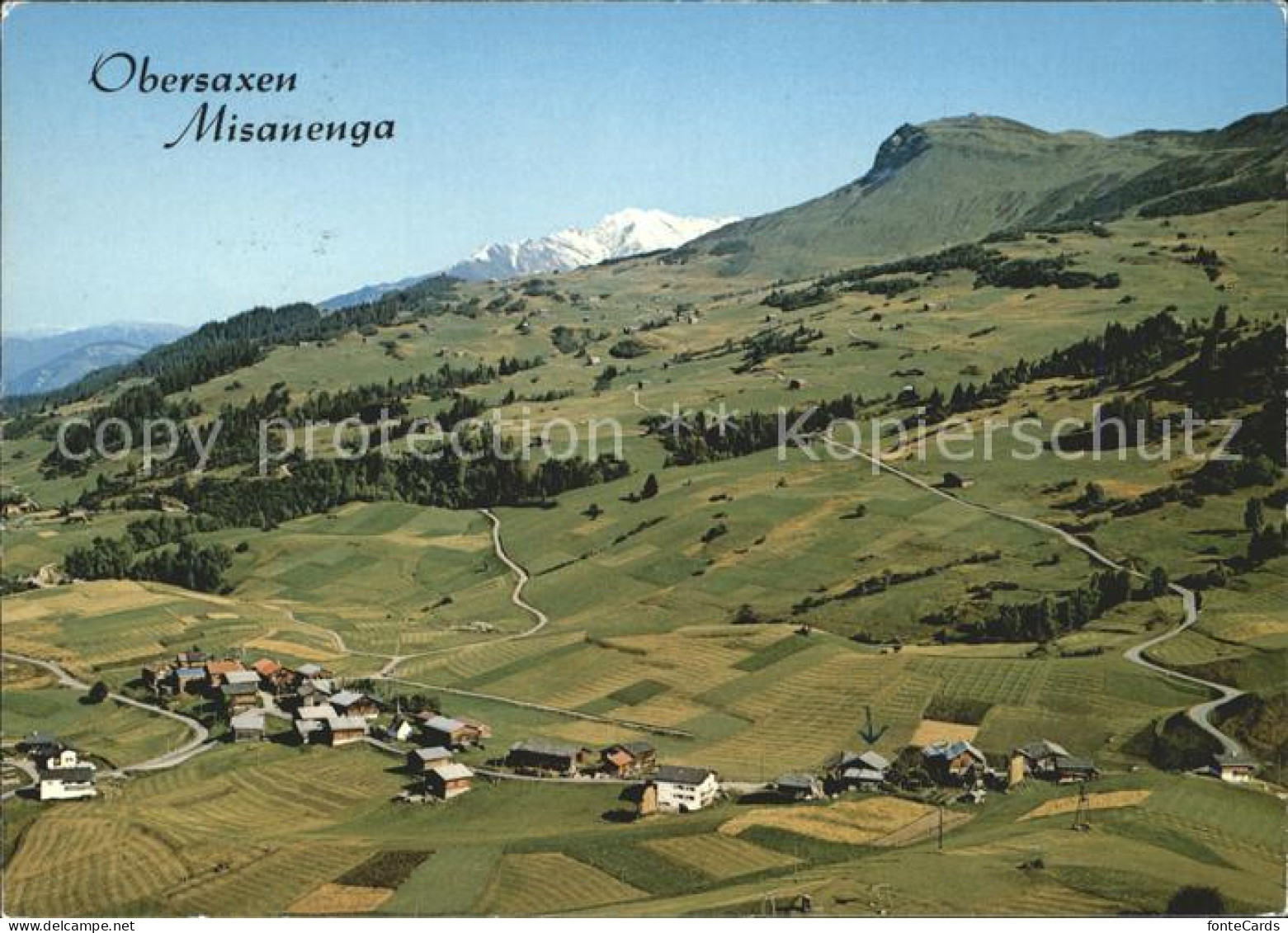 Misanenga Obersaxen mit Piz Mundaun Fliegeraufnahme