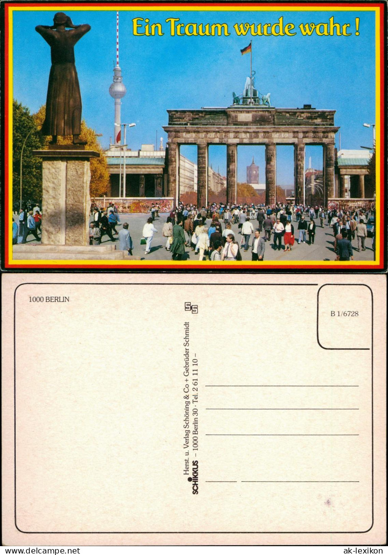 Mitte-Berlin Brandenburger Tor mit Berliner Mauer nach der Öffnung 1990