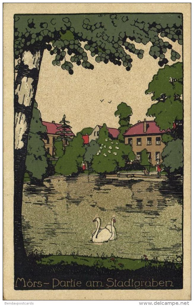 MOERS MÖRS, Partie am Stadtgraben (1921) Steindruck