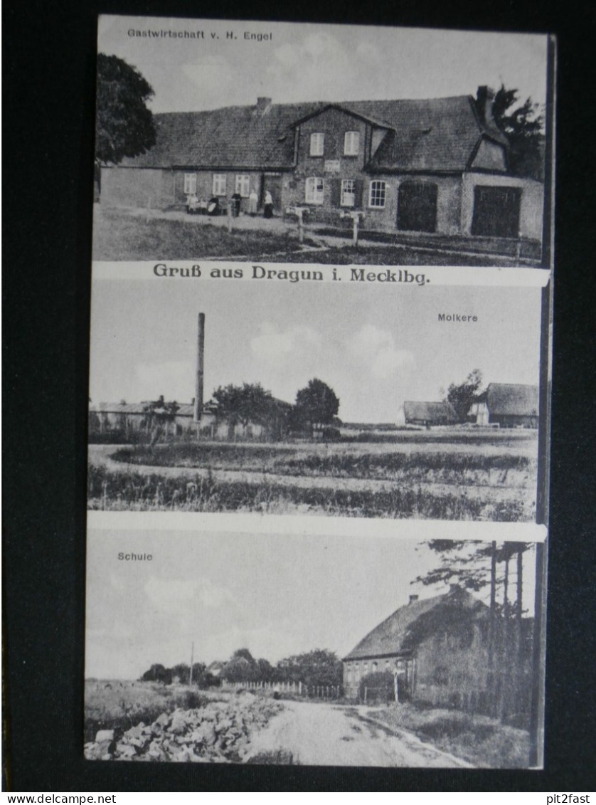 Molkerei , Schule und Gasthof in Dragun , 1921 , b. Gadebusch ,  Mecklenburg , Ansichtskarte , CPA , AK !!
