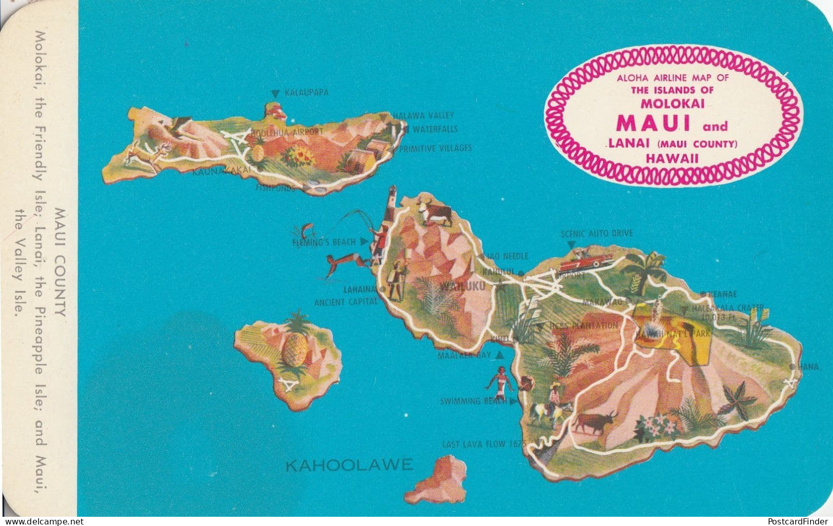 Molokai Islands Maui Map Postcard