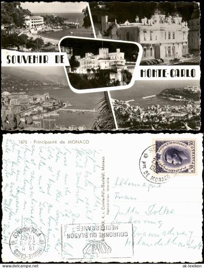 Monaco Mehrbildkarte Souvenir  Monte-Carlo Fürstenpalast, Casino und Hafen 1962